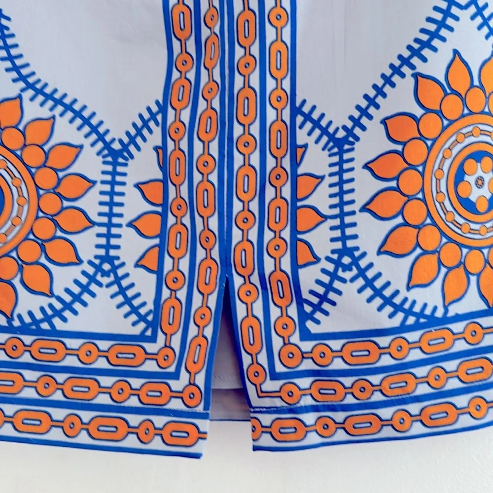 Anthropologie Plenty by Tracy Reece orange & blue mandala pencil skirt, Size 2. - Picture 5 of 10